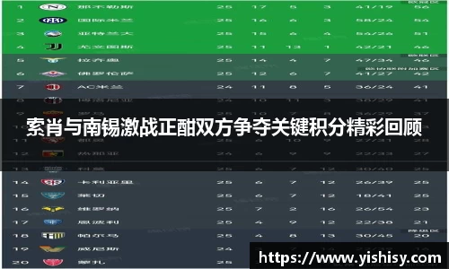 索肖与南锡激战正酣双方争夺关键积分精彩回顾